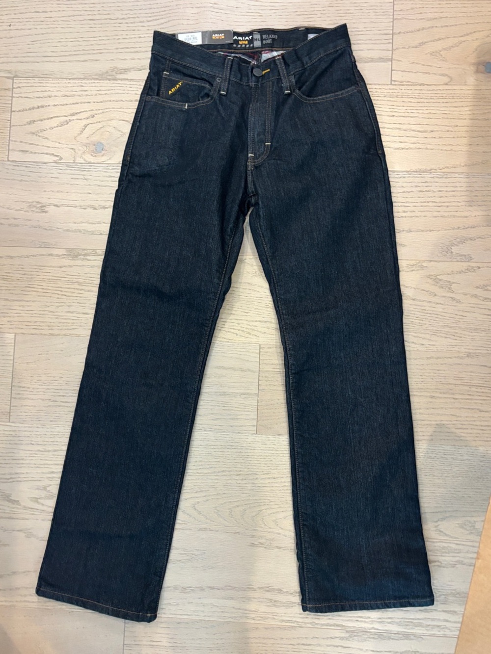 Ariat Men's Dark Wash Relaxed Boot Work Rebar Jeans- Durastretch Flanel-Lined